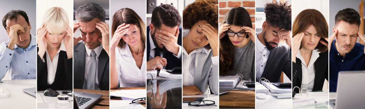 Stressed People At Work Collage