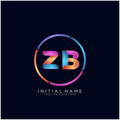 Initial letter ZB curve rounded logo, gradient vibrant colorful glossy colors on black background