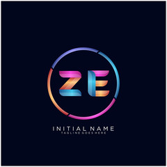 Initial letter ZE curve rounded logo, gradient vibrant colorful glossy colors on black background