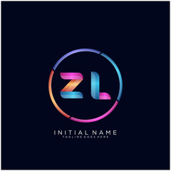 Initial letter ZL curve rounded logo, gradient vibrant colorful glossy colors on black background