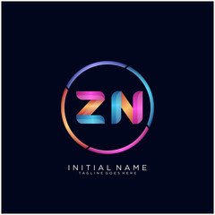 Initial letter ZN curve rounded logo, gradient vibrant colorful glossy colors on black background