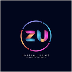 Initial letter ZU curve rounded logo, gradient vibrant colorful glossy colors on black background