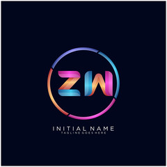 Initial letter ZW curve rounded logo, gradient vibrant colorful glossy colors on black background
