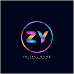 Obraz premium Initial letter ZY curve rounded logo, gradient vibrant colorful glossy colors on black background