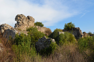 Ruins of an ancient city in Side. Turkey