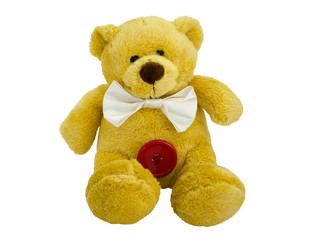 Stuffed toy, teddy bear with a bow isolated on a white background. Item for greeting card, scene creator, other design