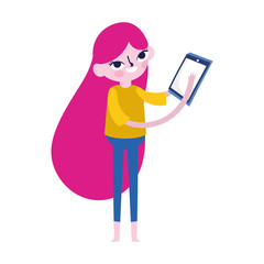 social media young woman using smartphone character