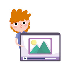 young man tablet video content picture social media