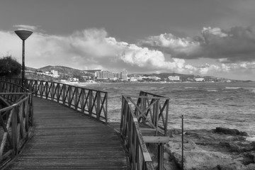 City by the Sea Landscape in Monochrome