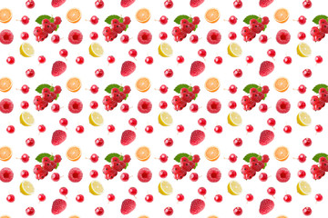 seamless food pattern with fresh fruits on white background