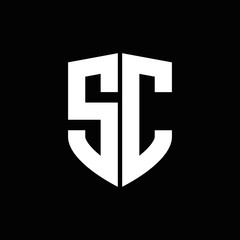 SC logo monogram with shield shape design template