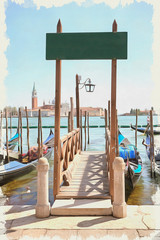 Venice. Service gondolas. Imitation of a picture. Oil paint. Illustration