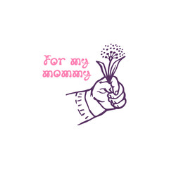 Mothers day greeting card with flower in hand and text