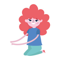 kneeling young woman cartoon character on white background