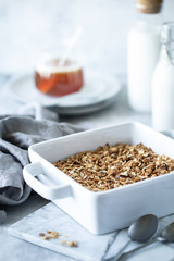 Cooking Homemade granola. Selective focus