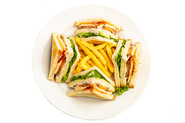 hamburger with fries on a white background