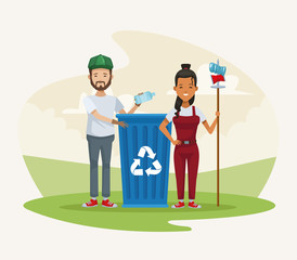 couple recycling in the camp