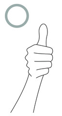 サムズアップする女性の手元