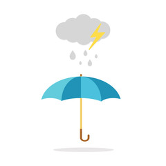 Obraz premium Cloud, rain and opened umbrella in the rain. Flat style vector illustration icon-vector