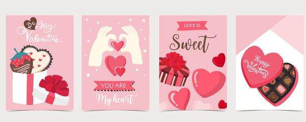 Collection of valentine’s day background set with chocolate,heart.Editable vector illustration for website, invitation,postcard and sticker.Wording include love is sweet