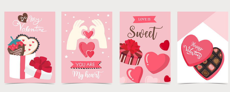 Collection of valentine’s day background set with chocolate,heart.Editable vector illustration for website, invitation,postcard and sticker.Wording include love is sweet