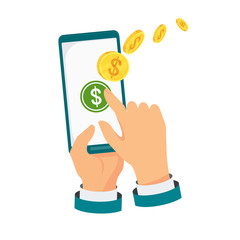 Hand presses pay button