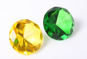 Fototapeta premium Green and yellow diamond on white background