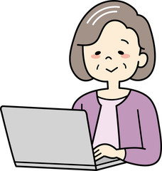 パソコンを操作するおばあさん