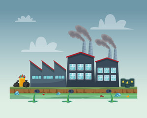 Naklejka premium factory industry polluting teh water scene