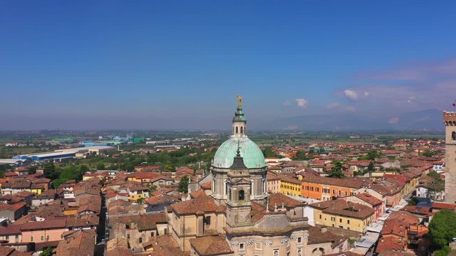 Aerial view. Church Parish of the Nativity of San Giovanni Battista, city of Lonato, Italy.