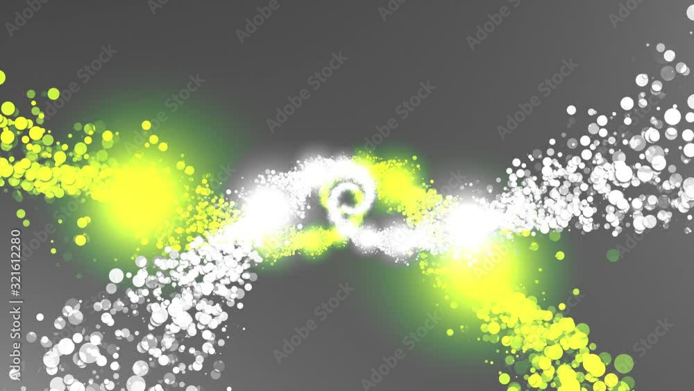 Poster twisting into a spiral of sparkling particles. 3d rendering particles of rotation, computer generate