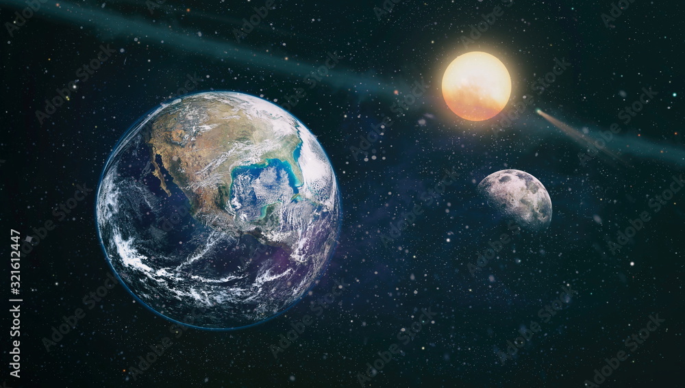 Wall mural earth planet in galaxy use for science design . earth and galaxies in space. science fiction art. el