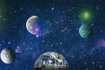 Earth planet in galaxy use for science design . Earth and galaxies in space. Science fiction art....