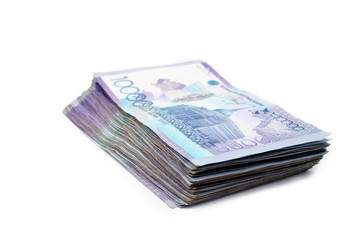 Kazakhstani money with a face value of ten thousand tenge, on a white background