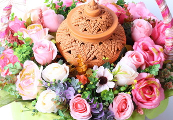 Shaker crafts, pottery of the Thai people and colorful flower
