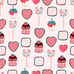 Cute valentine background with heart,chocolate.Vector illustration seamless pattern for background,wallpaper,frabic.Editable element