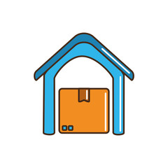 warehouse logistic storage cardboard box cargo delivery line and fill