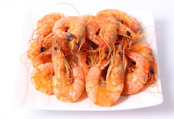 Boiled shrimp isolated on white