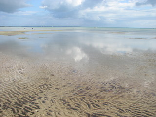 Reflections in Water at Beach with Clouds