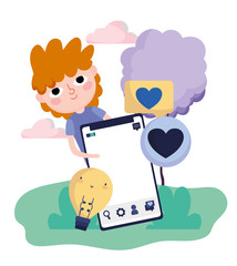 cute young boy smartphone message love social media