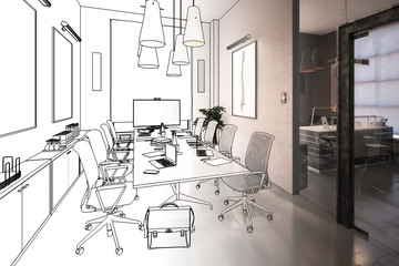 Office Design: Meeting (drawing) - 3d illustration