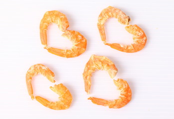 Dried shrimp on white background