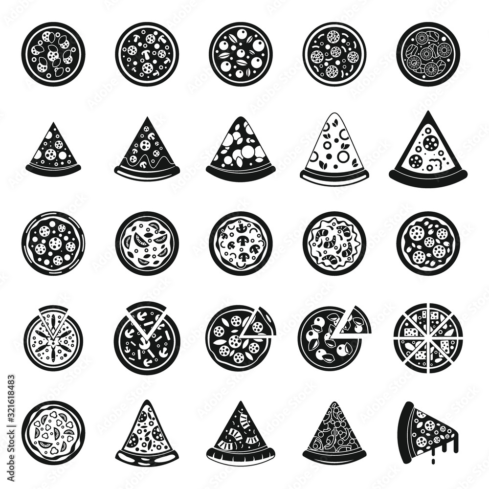 Poster pizza baked icons set. simple set of pizza baked vector icons for web design on white background