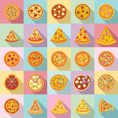 Pizza icons set. Flat set of pizza vector icons for web design