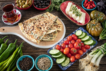 Traditional Turkish food, Turkish pancake gözleme with cheese and herb