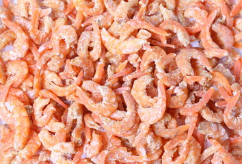 Close up dried shrimp background.
