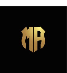 MA logo monogram with gold colors and shield shape design template - obrazy, fototapety, plakaty