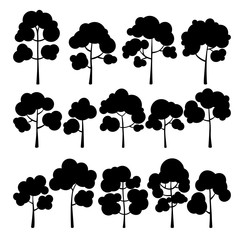 Cute trees silhouettes on the white background. Vector illustration.