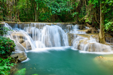 Beauty in nature, Huay Mae Khamin waterfall in tropical forest of national park, Kanchanaburi, Thailand	