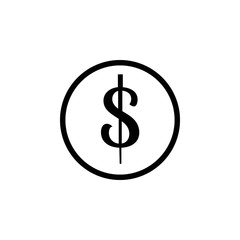 Icon dollar outline black white in circle money and finance, for app button donat, payment vector